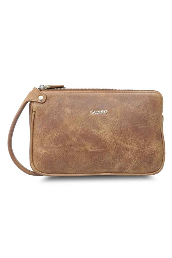 Guard Antik Taba Unisex Çift Fermuarlı El Çantası