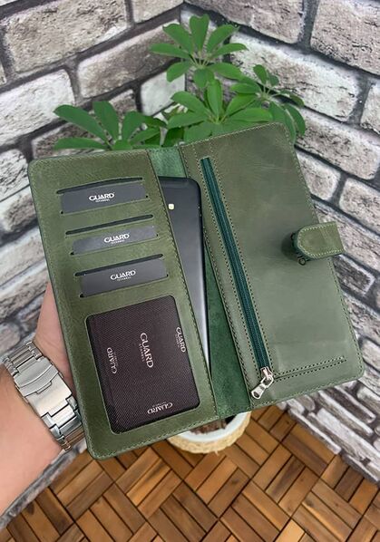 Guard - Guard Antik Yeşil Kart ve Para Slotlu Deri Telefon Cüzdanı (1)