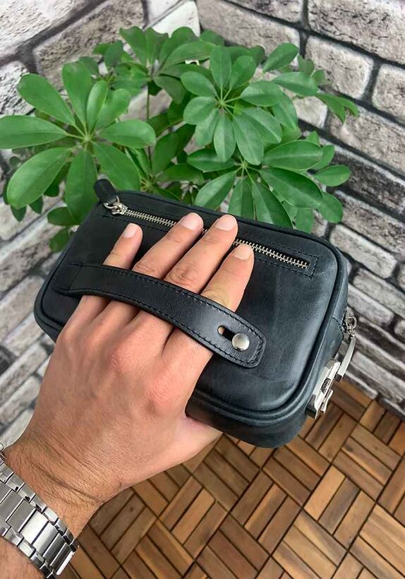 Guard Antique Black Genuine Leather Combination Lock Handbag