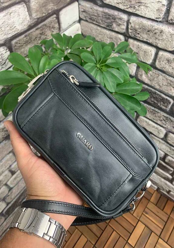 Guard Antique Black Genuine Leather Combination Lock Handbag
