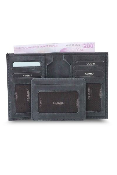 Guard Antique Black Leather Men's Wallet with Hidden Card Holder - Thumbnail