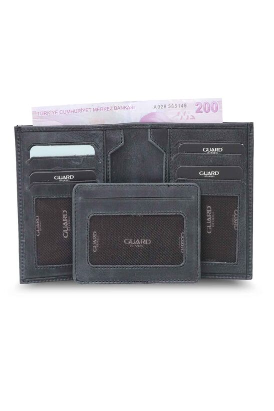 Guard Antique Black Leather Men's Wallet with Hidden Card Holder