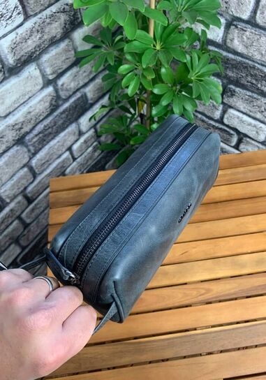 Guard Antique Black Unisex Leather Clutch Bag - Thumbnail