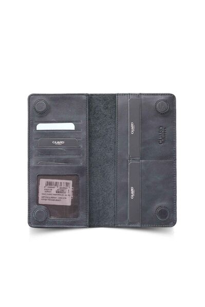 Guard Antique Black Leather Men/Women Portfolio Wallet with Phone Entry - Thumbnail