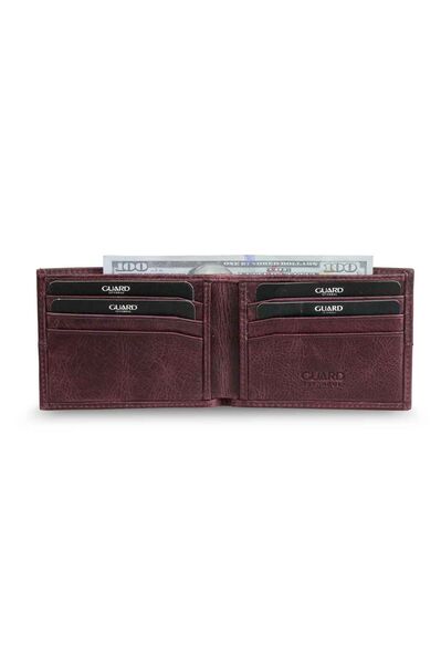 Guard Antique Claret Red Slim Classic Leather Men's Wallet - Thumbnail