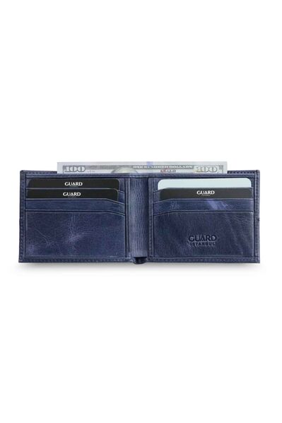 Guard Antique Navy Blue Slim Classic Leather Men's Wallet - Thumbnail