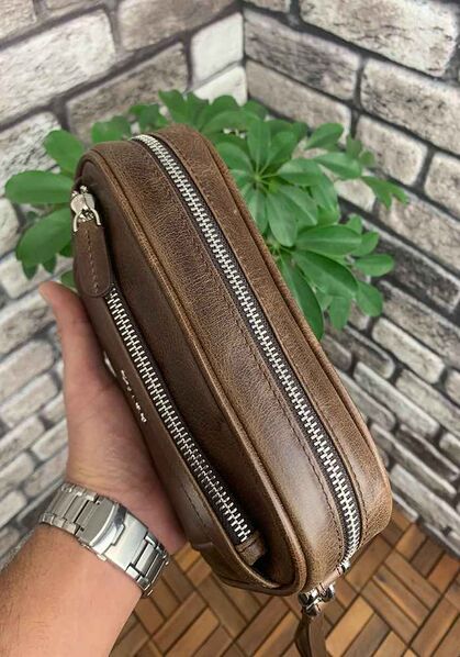 Guard Antique Brown Genuine Leather Combination Lock Handbag - Thumbnail