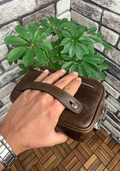 Guard Antique Brown Genuine Leather Combination Lock Handbag - Thumbnail