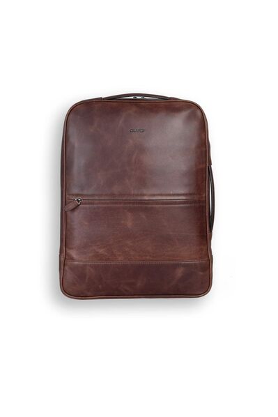 Guard Antique Brown Genuine Leather Thin Backpack and Handbag - Thumbnail