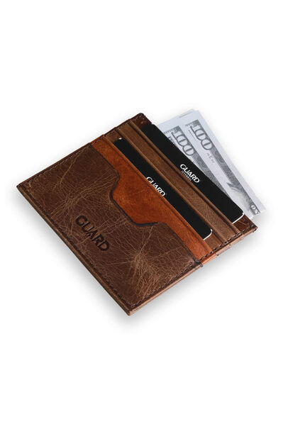 Guard Antique Brown - Tan Double Color Genuine Leather Card Holder - Thumbnail