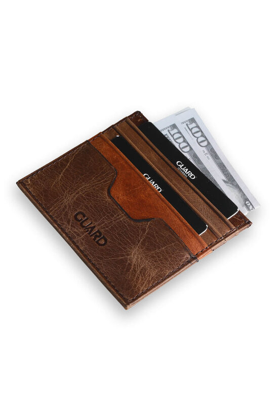 Guard Antique Brown - Tan Double Color Genuine Leather Card Holder