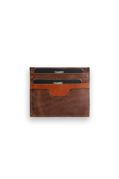 Guard Antique Brown - Tan Double Color Genuine Leather Card Holder - Thumbnail