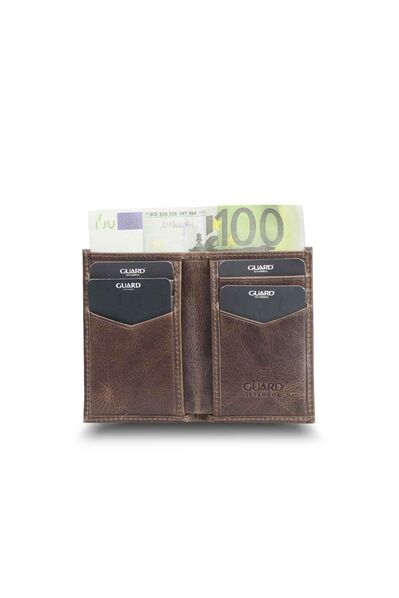 Guard Antique Brown Slim Mini Leather Men's Wallet - Thumbnail