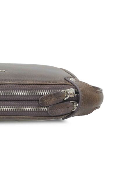 Guard Antique Brown Unisex Double Zipper Clutch Bag - Thumbnail