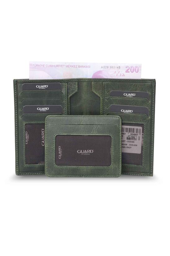 Guard Antique Green Leather Men's Wallet with Hidden Card Holder