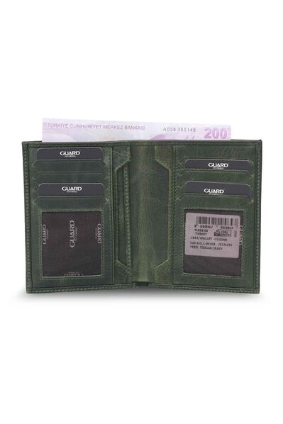 Guard Antique Green Leather Men's Wallet with Hidden Card Holder - Thumbnail