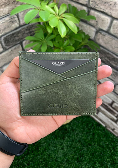 Guard Antique Green Leather Card Holder - Thumbnail