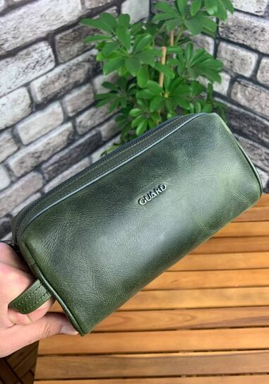 Guard Antique Green Unisex Leather Clutch Bag - Thumbnail