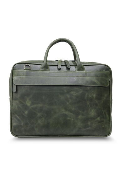 Guard Antique Green Mega Size Genuine Leather Briefcase With Laptop Entry - Thumbnail