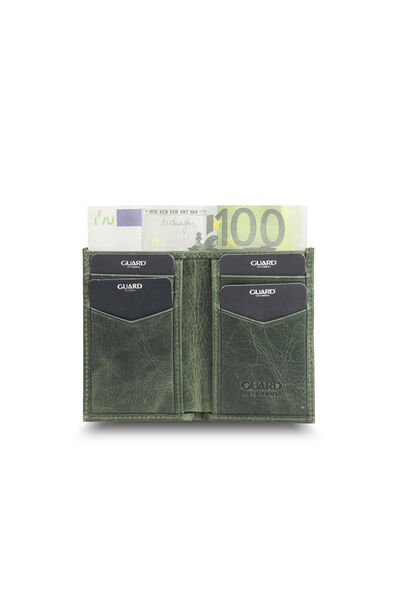Guard Antique Green Slim Mini Leather Men's Wallet - Thumbnail
