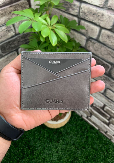 Guard Antique Grey Leather Card Holder - Thumbnail