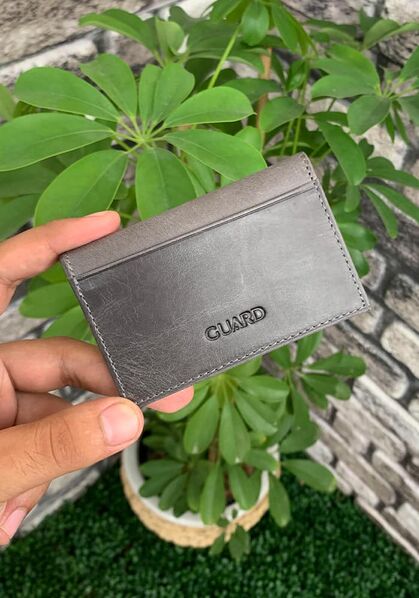 Guard Antique Grey Leather Card Holder - Thumbnail