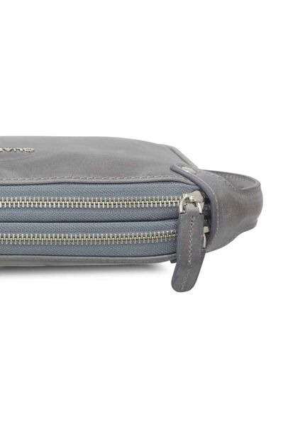 Guard Antique Gray Unisex Double Zipper Clutch Bag - Thumbnail