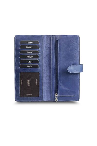 Guard Antique Navy Blue Leather Phone Wallet with Card and Money Compartment - Thumbnail
