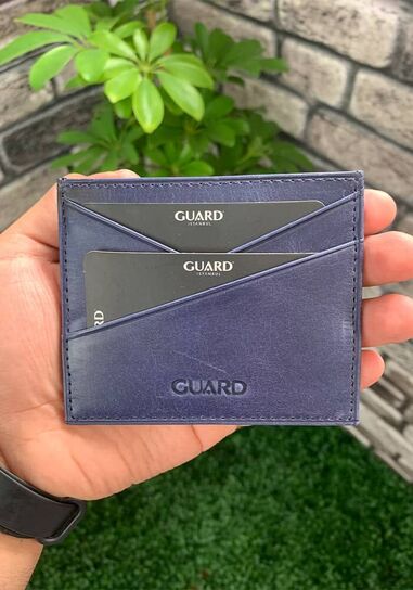 Guard Antique Navy Blue Genuine Leather Card Holder - Thumbnail