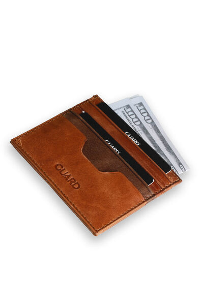 Guard Antique Tan - Brown Double Color Genuine Leather Card Holder - Thumbnail