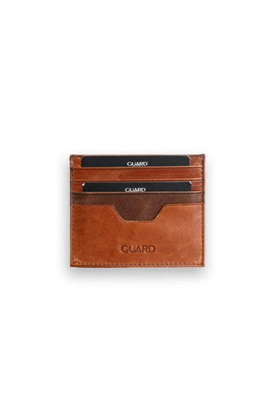 Guard Antique Tan - Brown Double Color Genuine Leather Card Holder - Thumbnail
