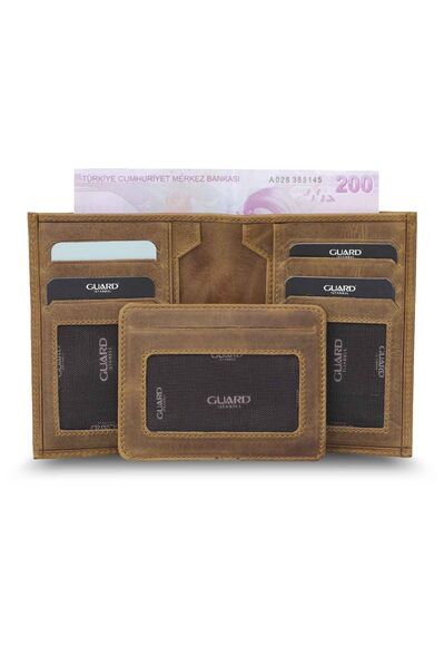 Guard Antique Tan Leather Men's Wallet with Hidden Card Holder - Thumbnail