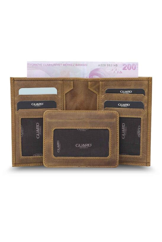 Guard Antique Tan Leather Men's Wallet with Hidden Card Holder