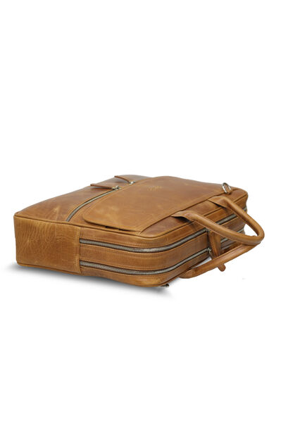 Guard Antique Tan Mega Size Laptop Entry Genuine Leather Briefcase - Thumbnail
