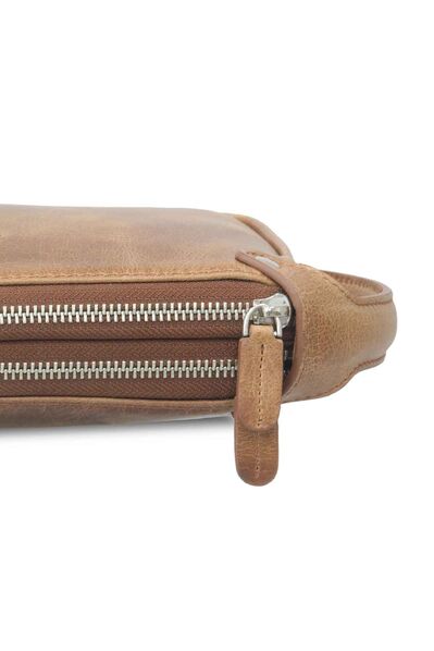 Guard Antique Tan Unisex Double Zipper Clutch Bag - Thumbnail