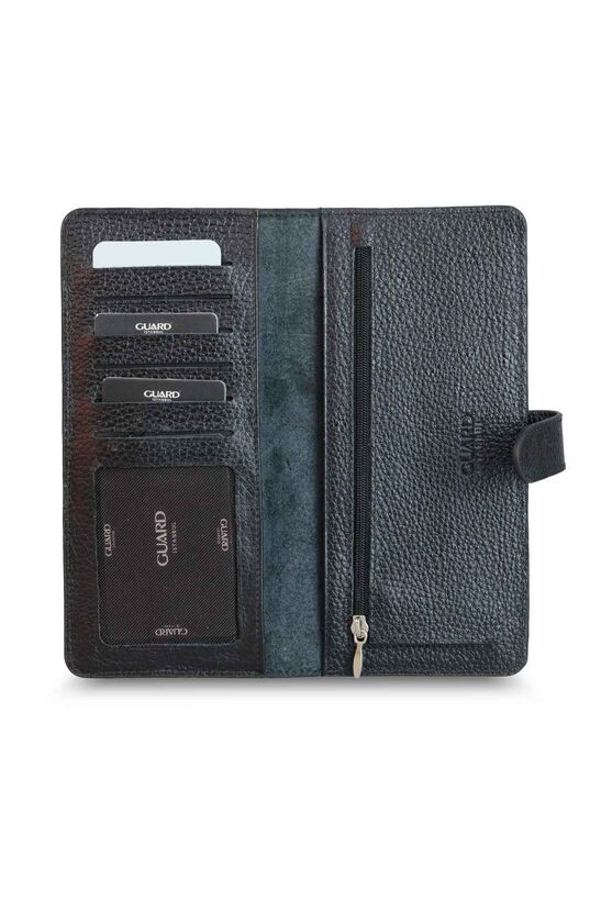 Guard Black Leather Phone Wallet with Card and Money Compartment