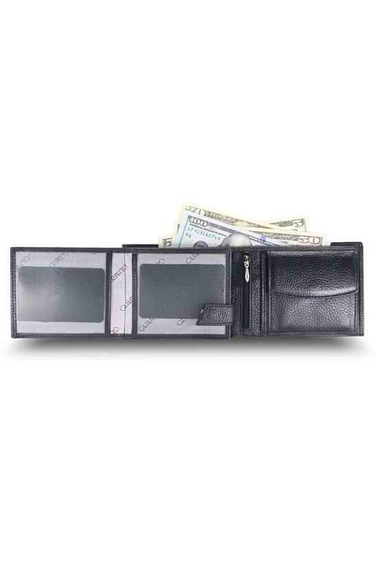 Guard Black Leather Men's Wallet with Coin Compartment