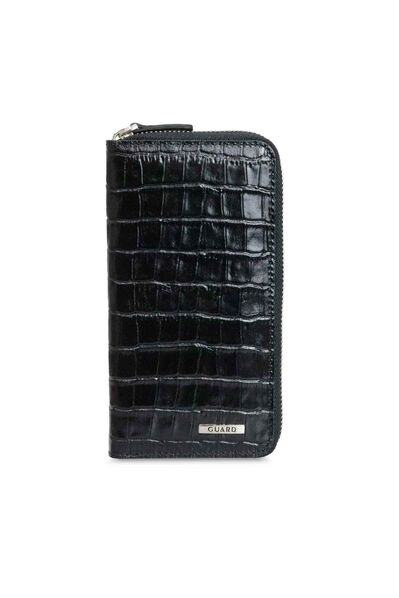 Guard Black Croco Zippered Portfolio Genuine Leather Wallet - Thumbnail