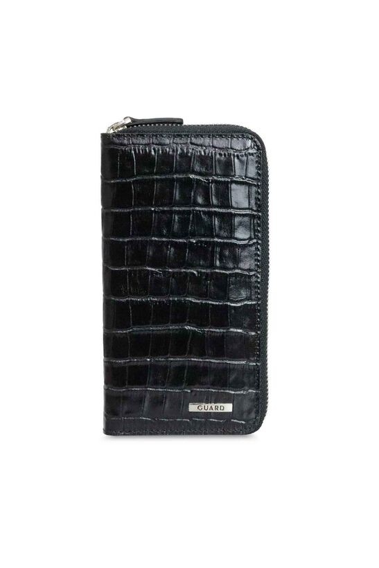 Guard Black Croco Zippered Portfolio Genuine Leather Wallet