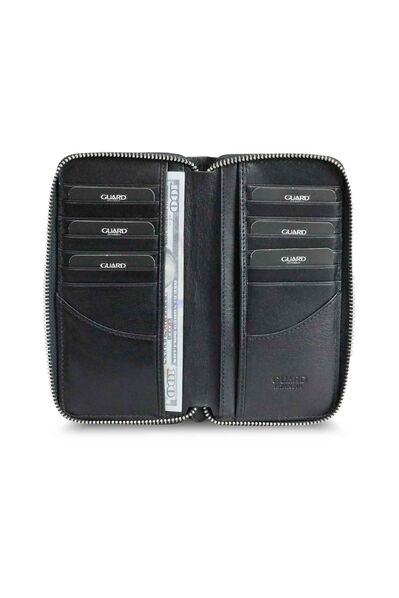 Guard - Guard Black Croco Zippered Portfolio Genuine Leather Wallet (1)
