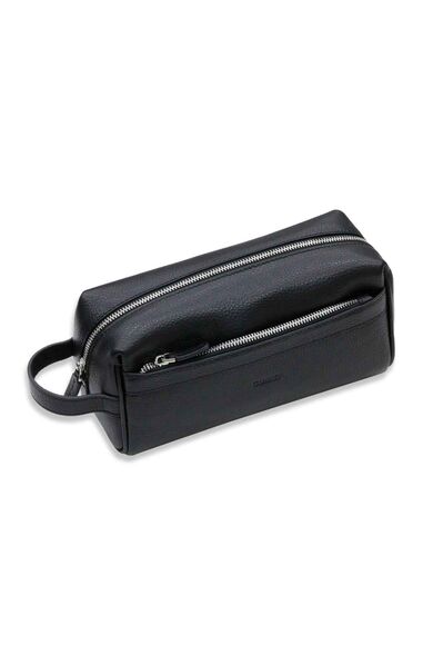 Guard Black Double Compartment Genuine Leather Unisex Handbag - Thumbnail