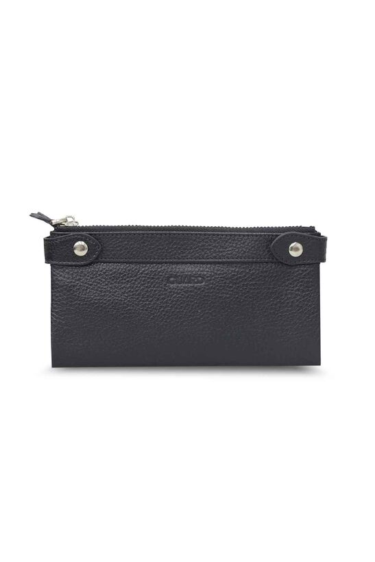 Guard Black Double Zippered Leather Women's Wallet with Phone Compartment