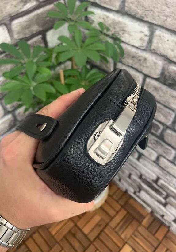 Guard Black Genuine Leather Combination Locked Handbag