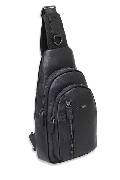 Guard Black Genuine Leather Crossbody Bag - Thumbnail