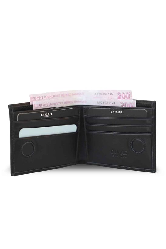 Guard Black Genuine Leather Magnet Men's Wallet