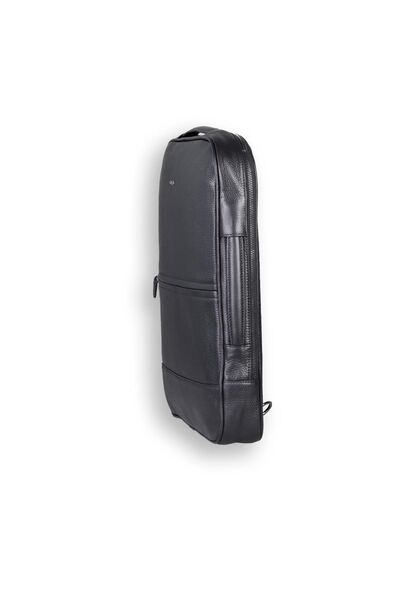 Guard Black Genuine Leather Thin Backpack and Handbag - Thumbnail