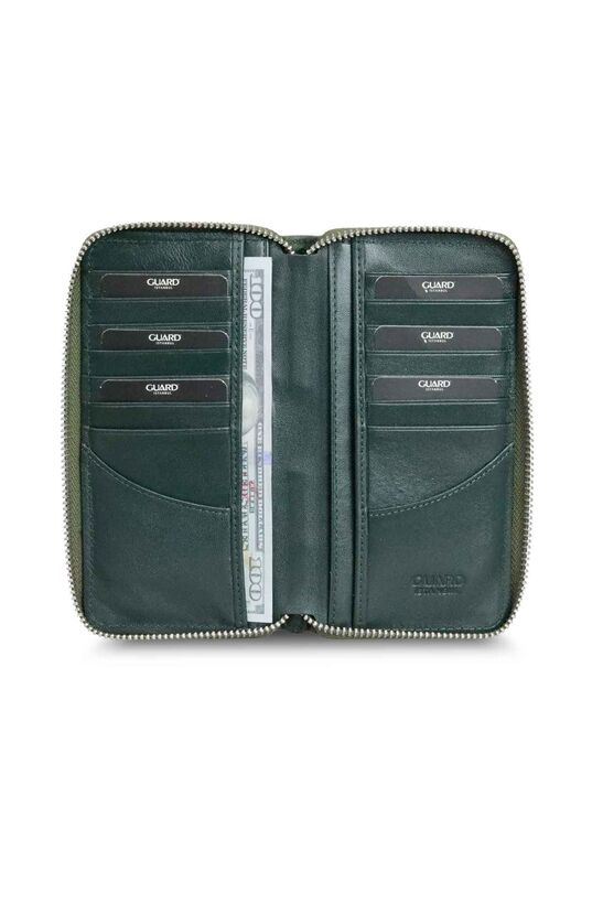 Guard Black/Green Camouflage Printed Leather Zipper Wallet