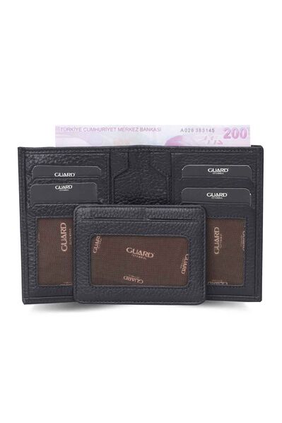 Guard Black Leather Men's Wallet with Hidden Card Holder - Thumbnail
