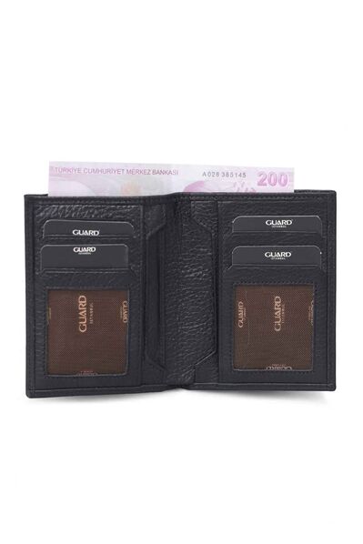 Guard Black Leather Men's Wallet with Hidden Card Holder - Thumbnail