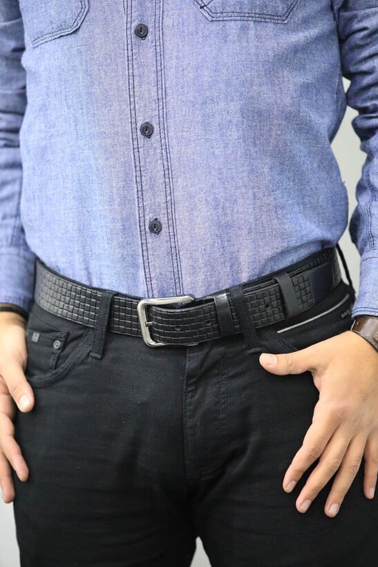 Guard Black Knit Patterned Leather Belt